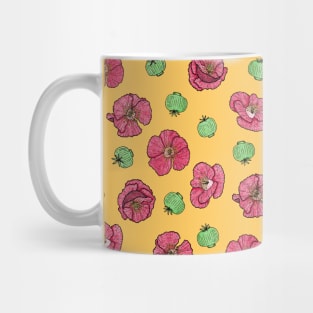 Poppies flowers and seeds pattern - Yellow Mug